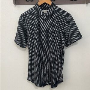Men's Black and White Geometric Button-Down Shirt cotton size medium
